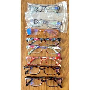 Lot of 8 Pairs of Women's blue blocker reading glasses 2.25 PLUS CASES